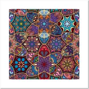 Vintage patchwork with floral mandala elements Posters and Art